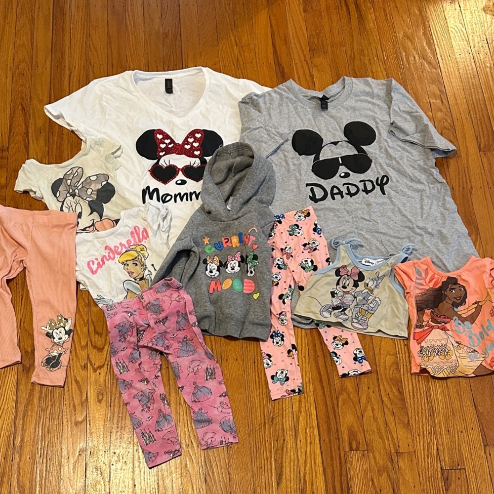 Lot of Disney Clothes 2T & Parent Shirts - Large